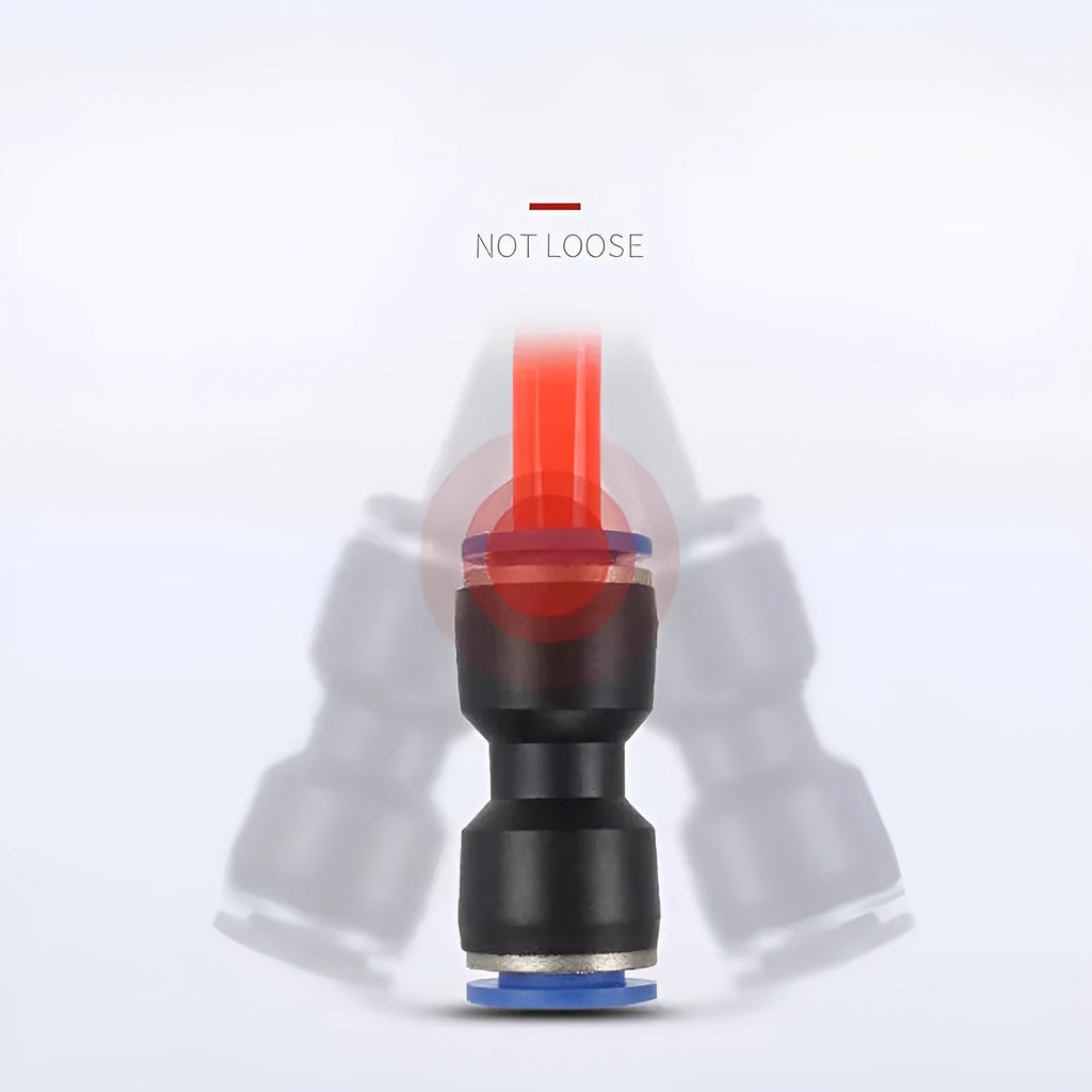 Blue pneumatic quick connector for straight through PU tubing connections in multiple sizes