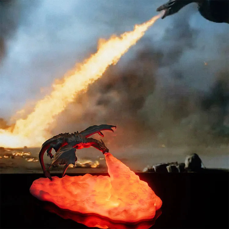 3D printed dragon night light with breathing fire light effect, 200mm size, USB rechargeable
