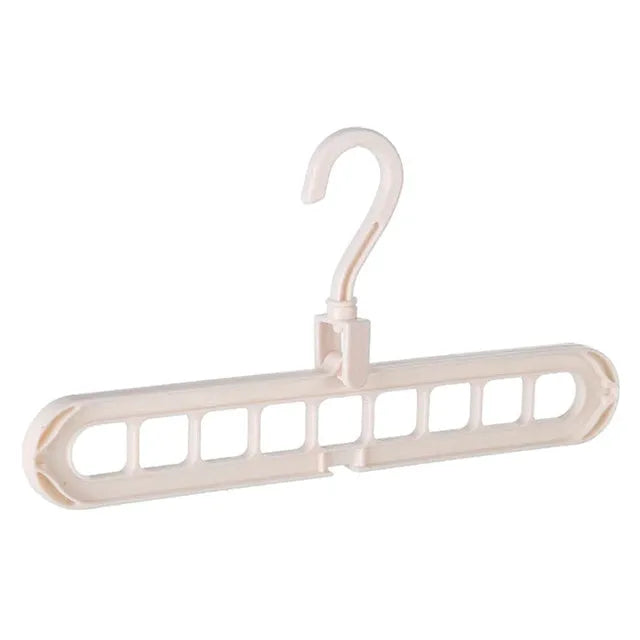 Plastic clothes hanger organiser with rotating hook in various colour options on white background