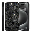 Carbon fibre anti drop phone case in blue gold splicing colour for iPhone models showing back design with precise cutouts