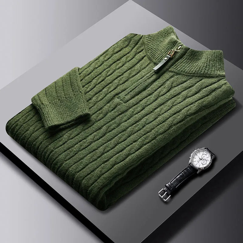 Eight loose men's casual cardigan sweater coat in M8511 apricot, thick polyester knit, slim fit, long sleeves, front view