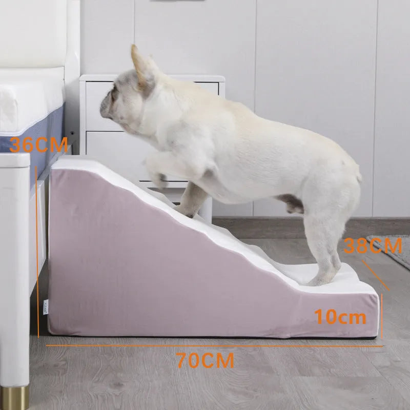 Small dog cat ladder in velvet or corduroy, 30cm to 50cm heights, for bed and sofa access.