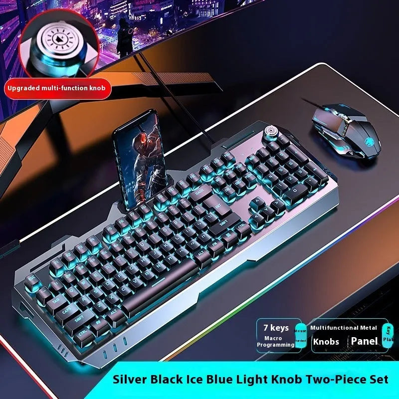 Aluminium alloy mechanical keyboard with backlit keys in gaming dimensions with optional mouse and headset