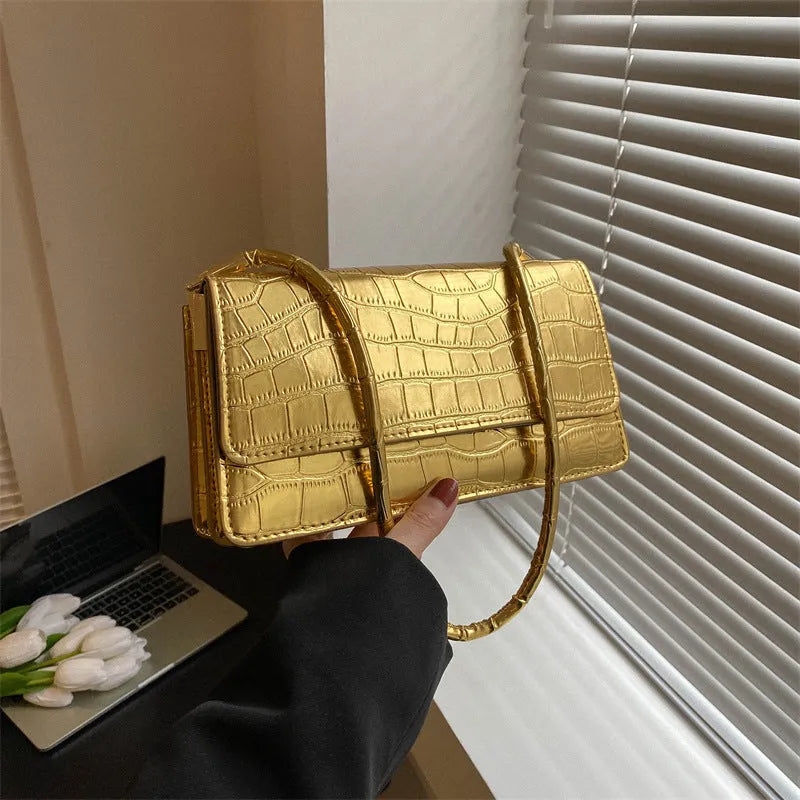 Small portable shoulder messenger bag in hard box shape with stone pattern finish