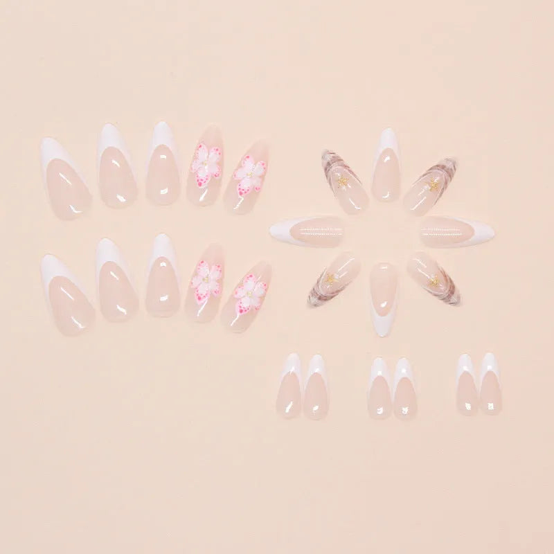 French style fake nails with floral pattern W1764 Simple Flowers colour removable adhesive patches