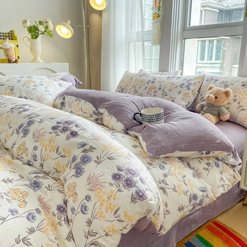 Chemical fibre bed sheet set with aerobic jacquard cloud yarn cotton in Butterfly Dance rose colour