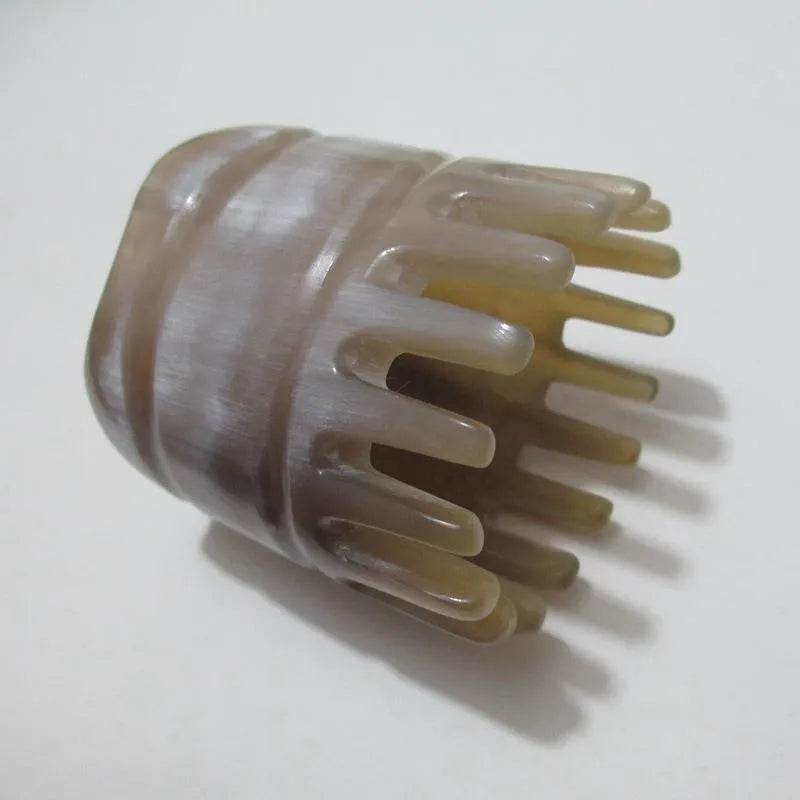 Natural black buffalo horn meridian massage comb with half-wide teeth and pointed tip design