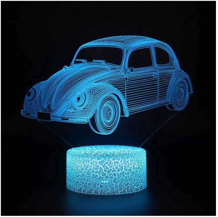 Black 3D acrylic LED table lamp with touch and remote control on wooden desk