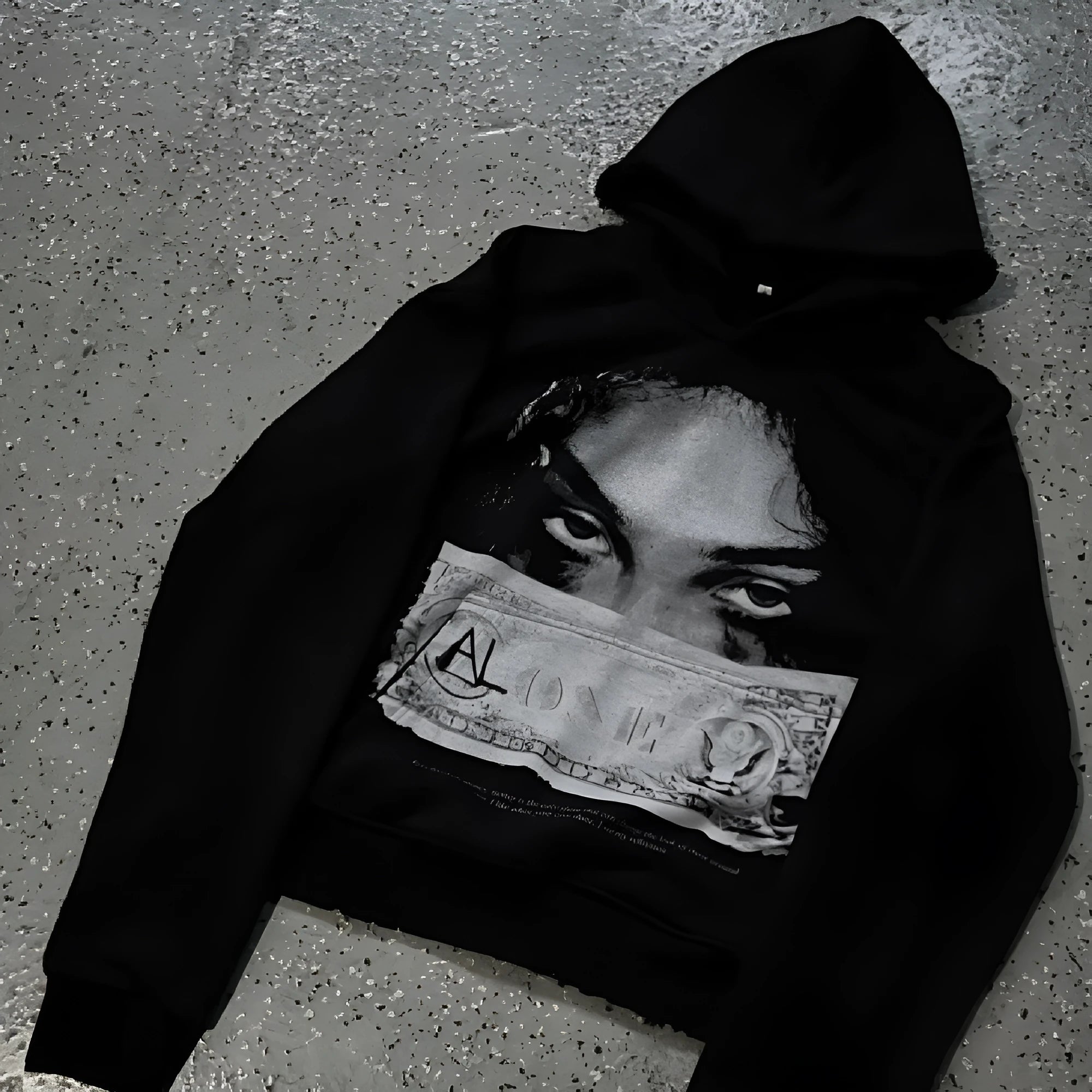Black women's hoodie with cartoon print design in loose fit polyester fabric