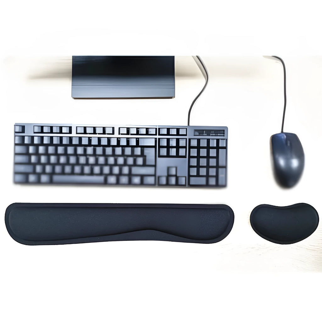 Memory foam wrist rest pad in black or grey, 460x85x25mm and 430x85x25mm, non-slip base for keyboard and mouse