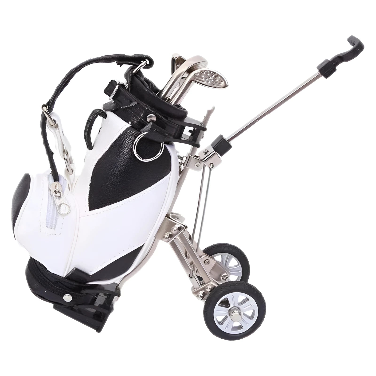 Golf bag shaped pen holder in carved PU leather with alloy accents, blue colour option