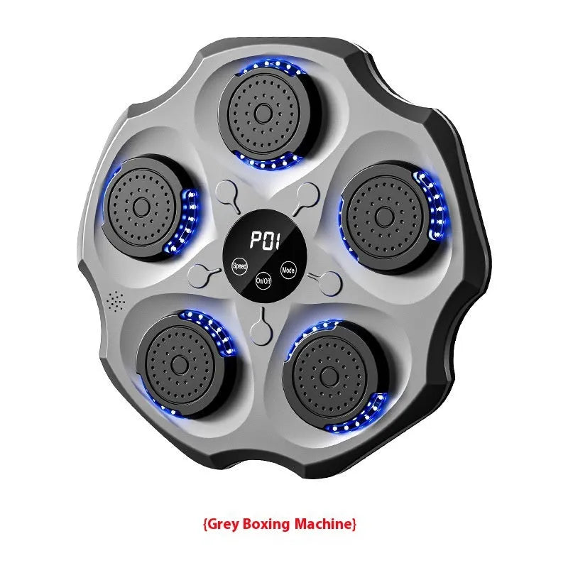 Black Bluetooth music boxing wall target hanging on a wall with included boxing gloves.