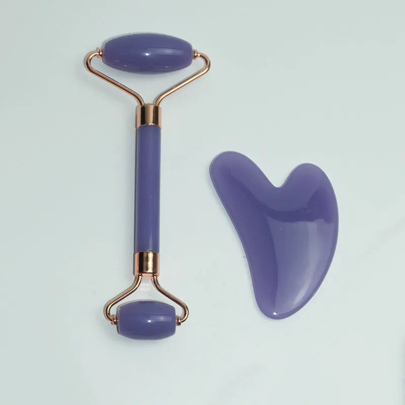 Stainless steel heart-shaped facial massage roller and 3cm scraping plate set for acupressure