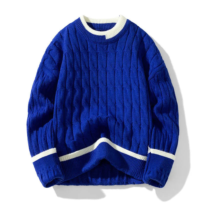 Men's two-piece acrylic winter sweater set in loose fit with long sleeves showing colour options