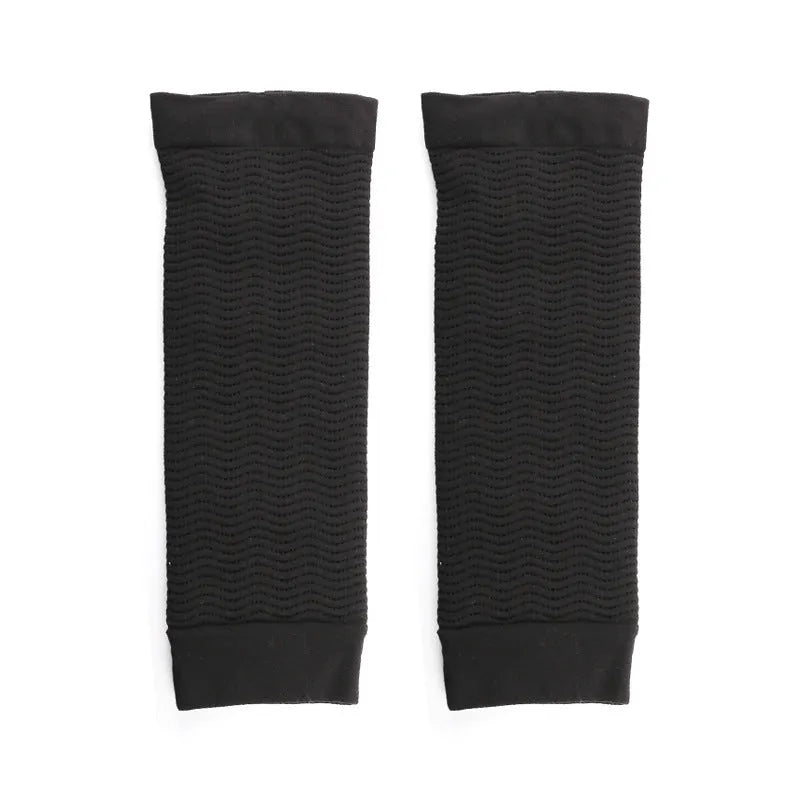 Women's black and skin colour shaping arm sleeves in free size made from nylon fabric