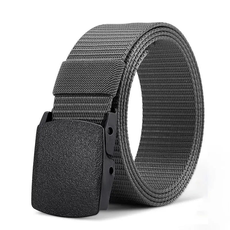 Men's nylon tactical belt 120cm with plastic buckle in black fabric strap