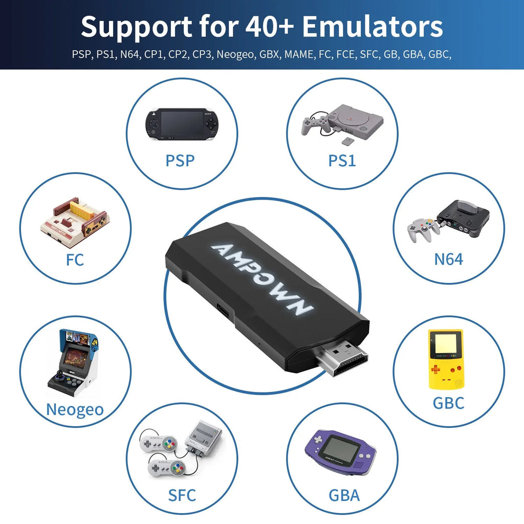 4K wireless game console with sport-style handle and HDMI cable on entertainment shelf