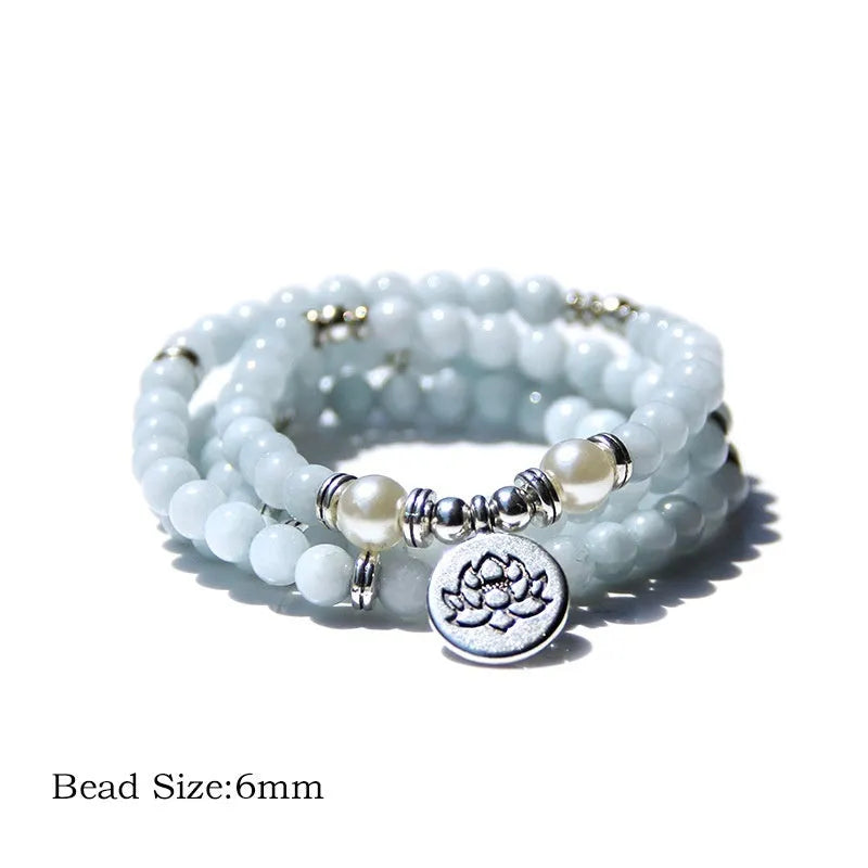 Geometric natural stone bracelet with angel echeveria and lotus design for women in various colours
