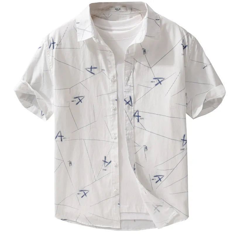Women's loose-fitting light green pure cotton short sleeve shirt with letter print.