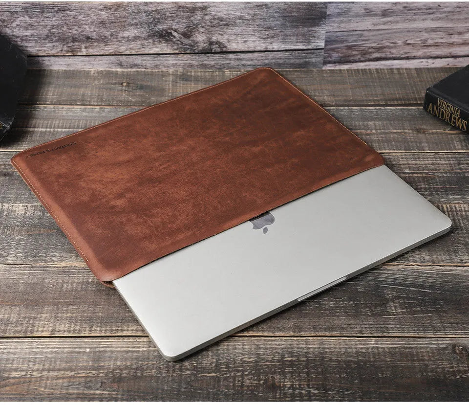 Brown Crazy Horse leather laptop bag for MacBook Pro 13.3 inch horizontal style