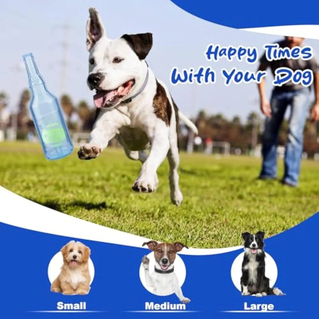 Blue natural rubber water bottle cruncher dog toy with squeaker for aggressive chewers