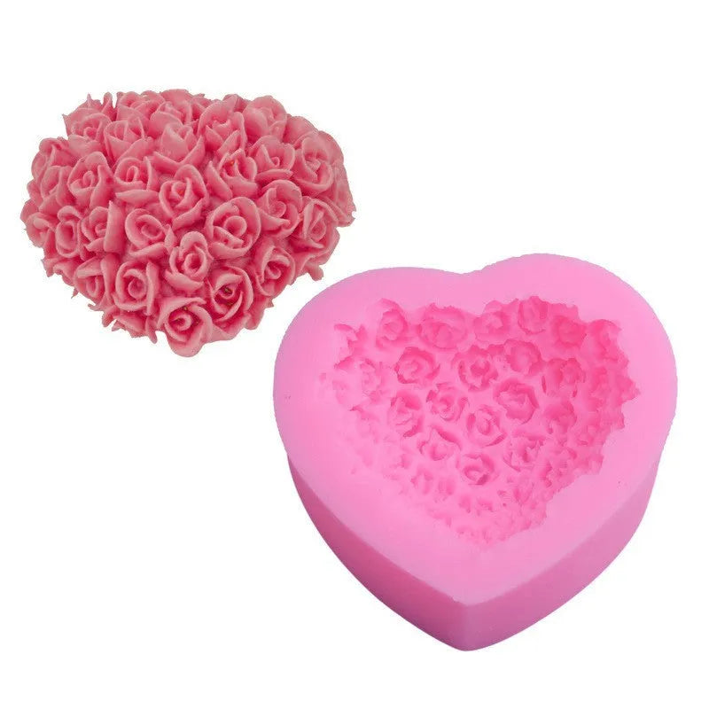 Pink love rose silicone mould for fondant chocolate crafts, Valentine's Day home supply