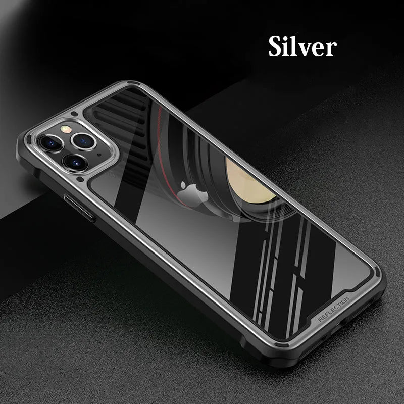 Clear transparent mobile phone case for iPhone 11 on a table.