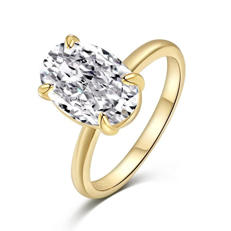 Oval gemstone ring for women in sterling silver with a four-claw setting, shown in gold and silver plating options.