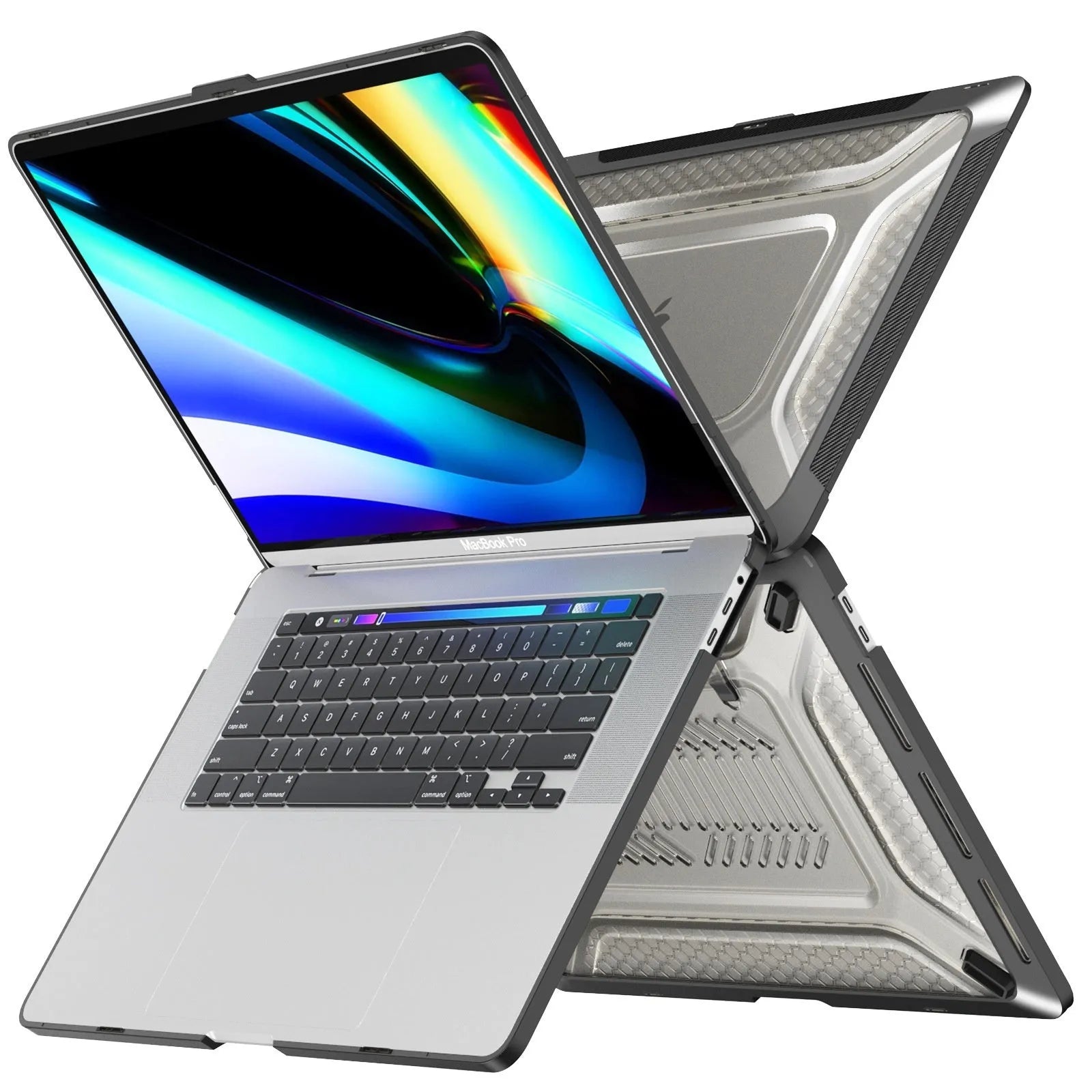 Slim hard protective shell case for a MacBook laptop in sapphire blue colour.