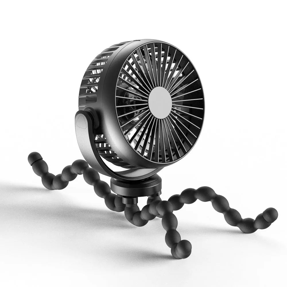 HOMEFISH F2 automatic shaking head portable fan with LED light on a removable bracket.