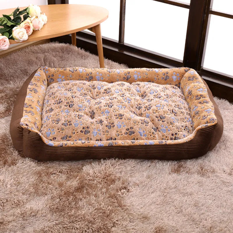 Camel coloured orthopaedic dog bed with 15cm plush foam cushion for small dogs in L size