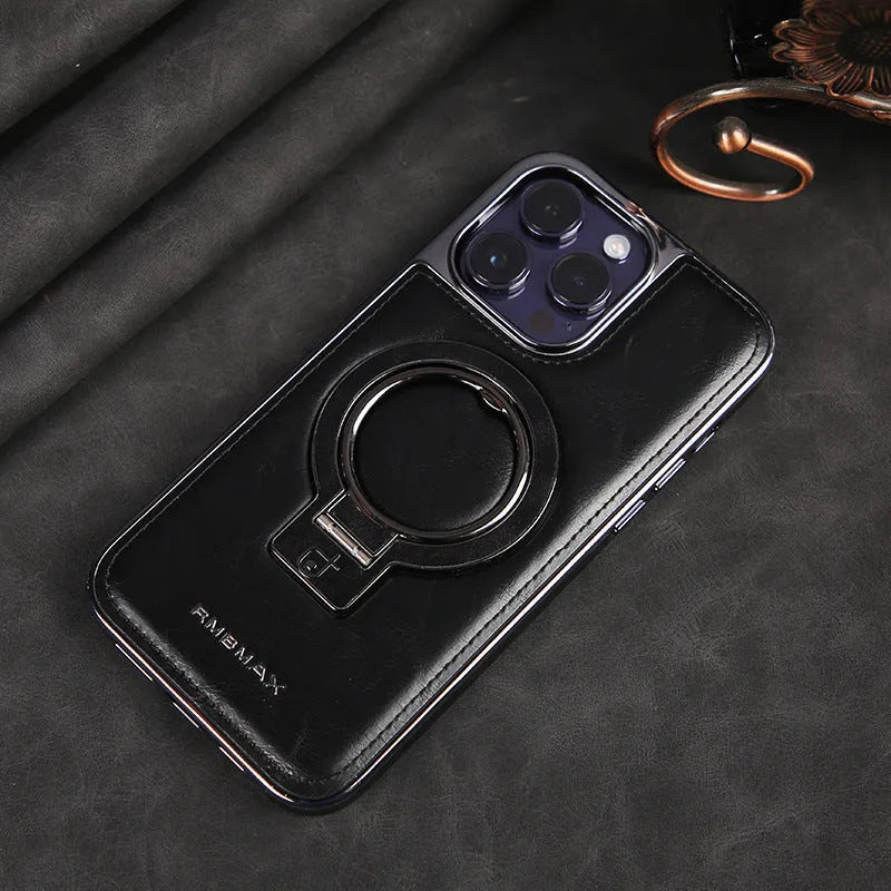 Magnetic bracket phone case imitation leather drop-resistant for iPhone 11-15 Pro Max