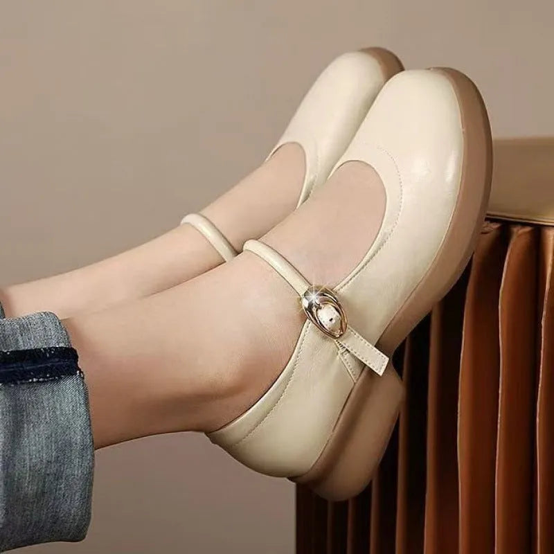 Flat fairy style cheongsam leather shoes with skull pattern and wedge heel in black, white, or light brown