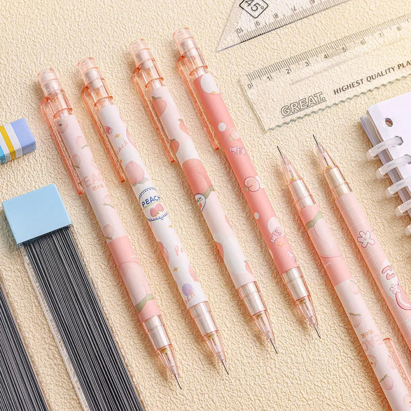 Automatic press pencil in peach colour with 0.5mm lead and refill set