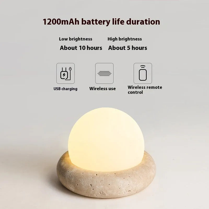 Cream modern bedside remote control night lamp with yellow cave stone rechargeable light