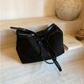 Women's large capacity suede-look PU pillow shoulder bag with outer slit pocket in black, brown, coffee, or khaki