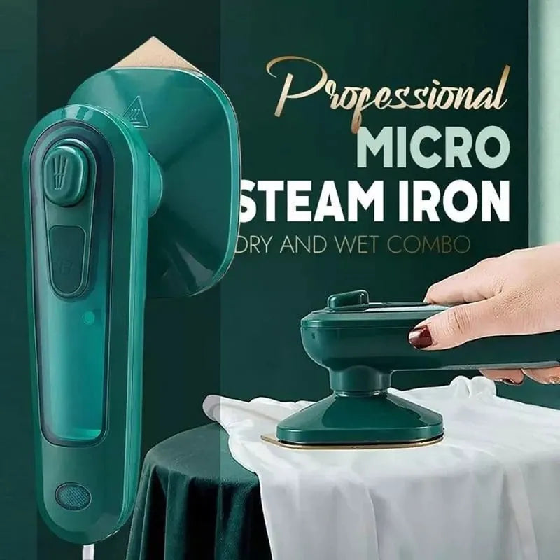 Dark green handheld portable garment ironing machine with titanium metal panel