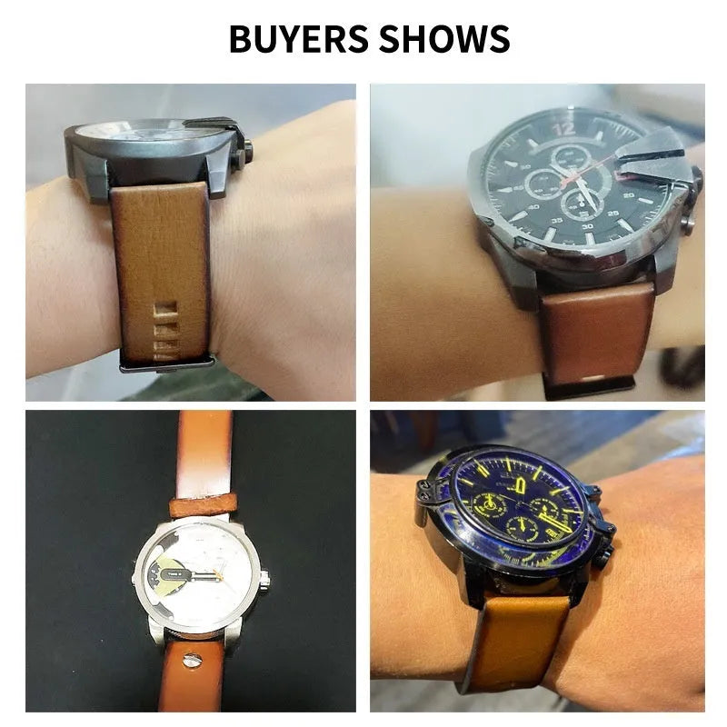 Retro brown genuine leather watch band in 22mm 24mm or 26mm with steel black rose or yellow gold buckle