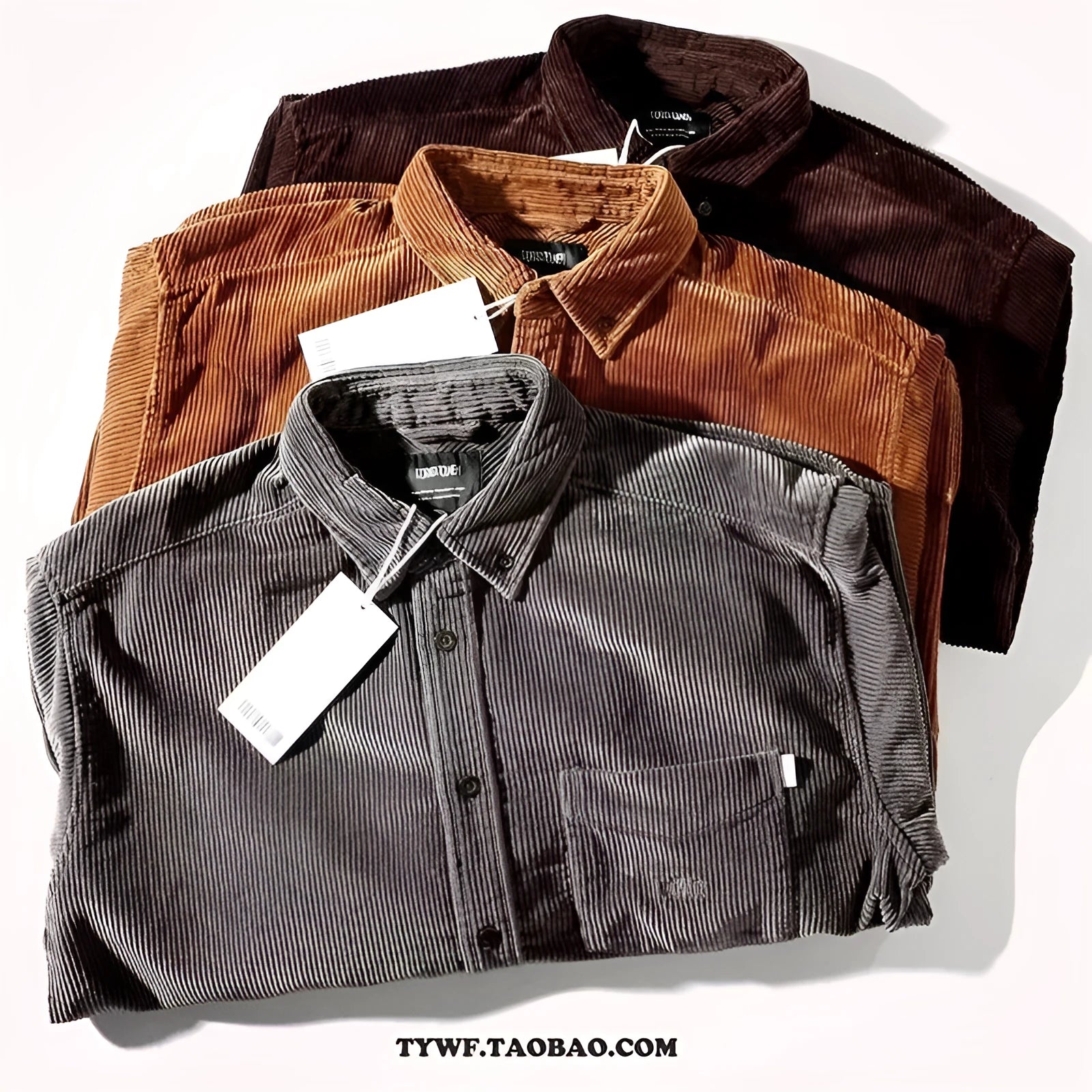 Men's caramel loose corduroy shirt with long sleeves in a cardigan style