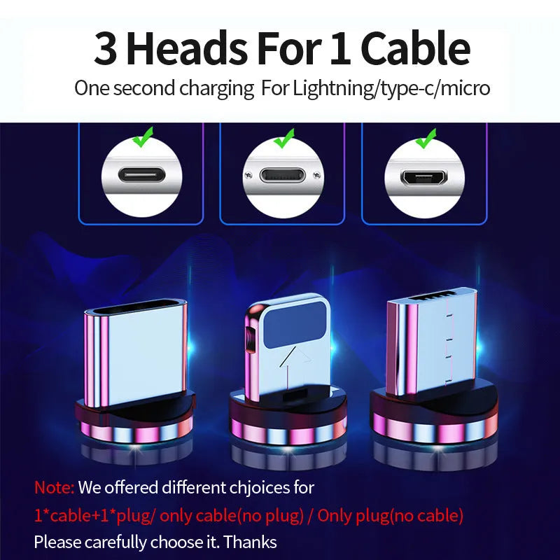Magnetic USB charging cable with interchangeable Android, iPhone, and TYPE-C magnetic heads