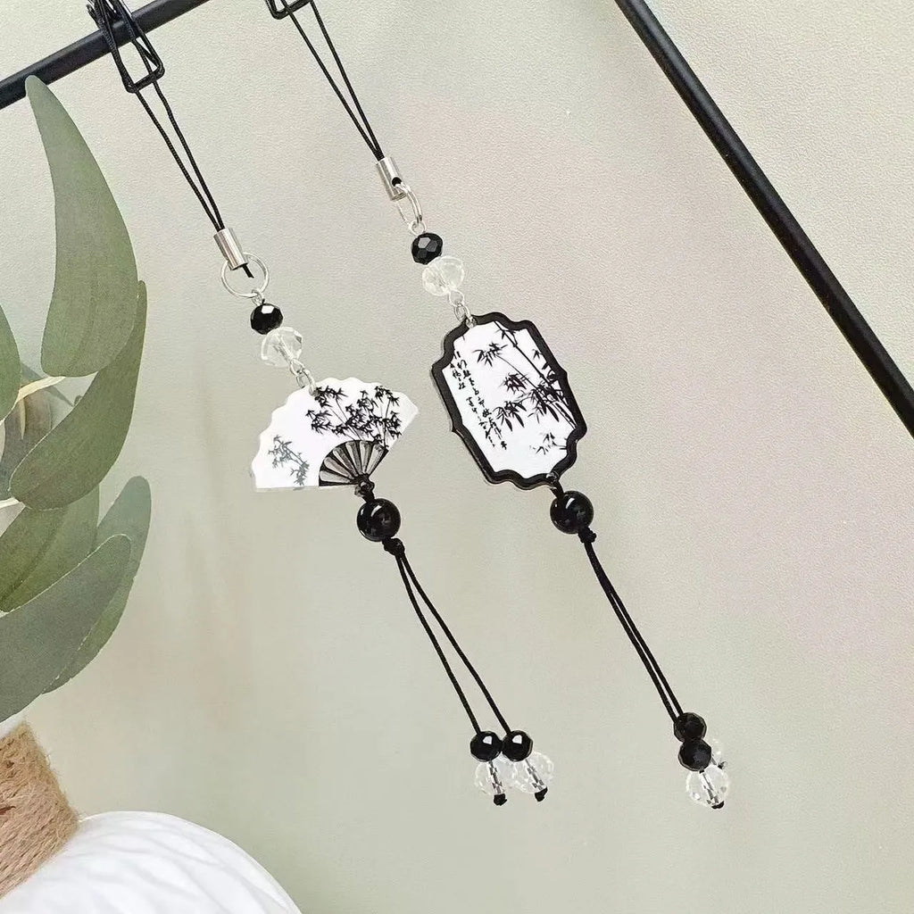 Guofeng Chinese-style botanical bead keychain with floral patterns and baked varnish finish