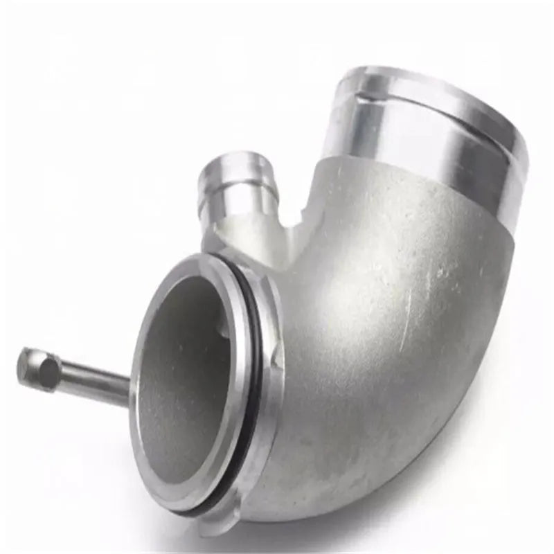 Aluminium alloy turbocharger pipe elbow with a 90-degree bend for lateral engine applications