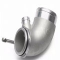 Aluminium alloy turbocharger pipe elbow with a 90-degree bend for lateral engine applications