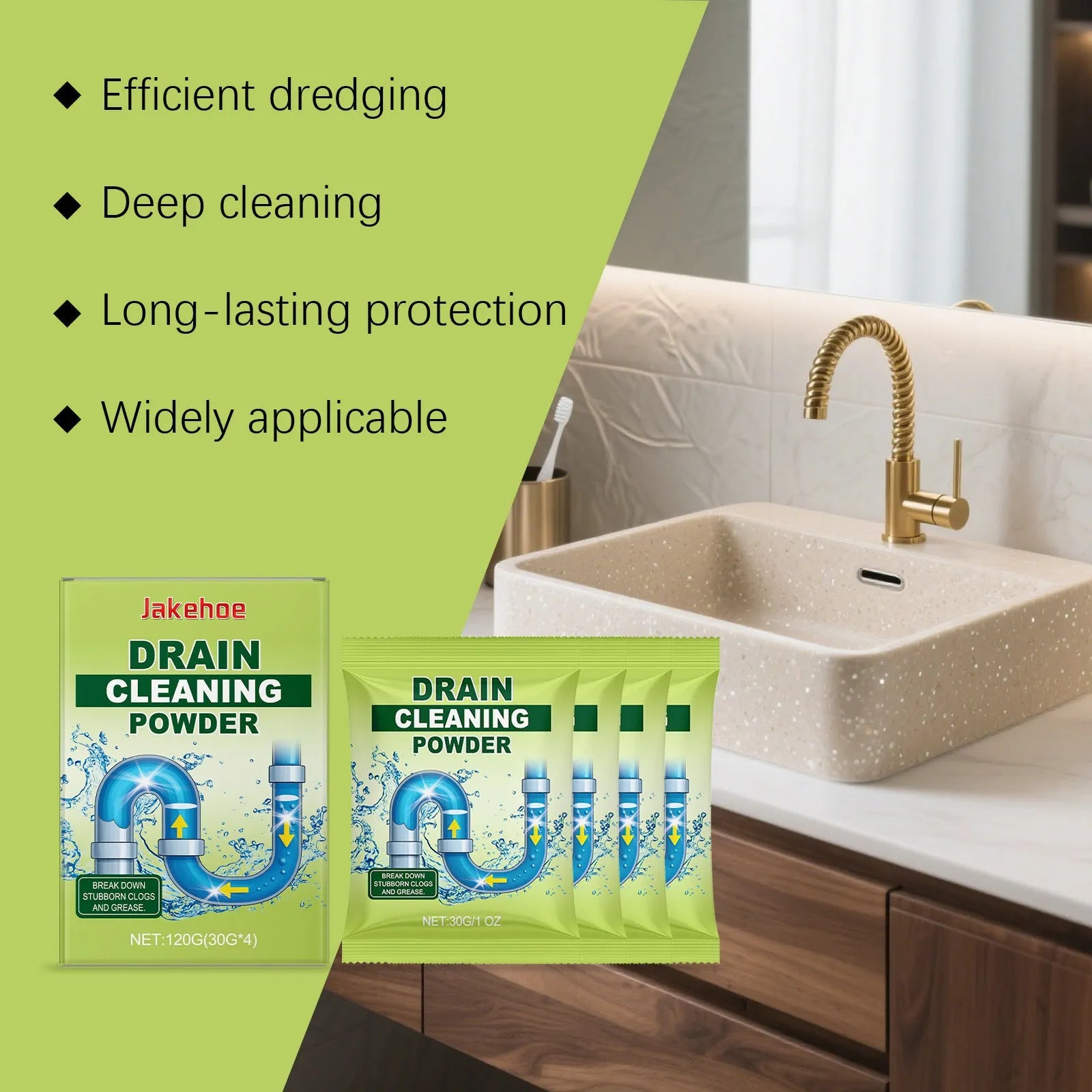 120g container of drain cleaning powder for unblocking sinks and drains