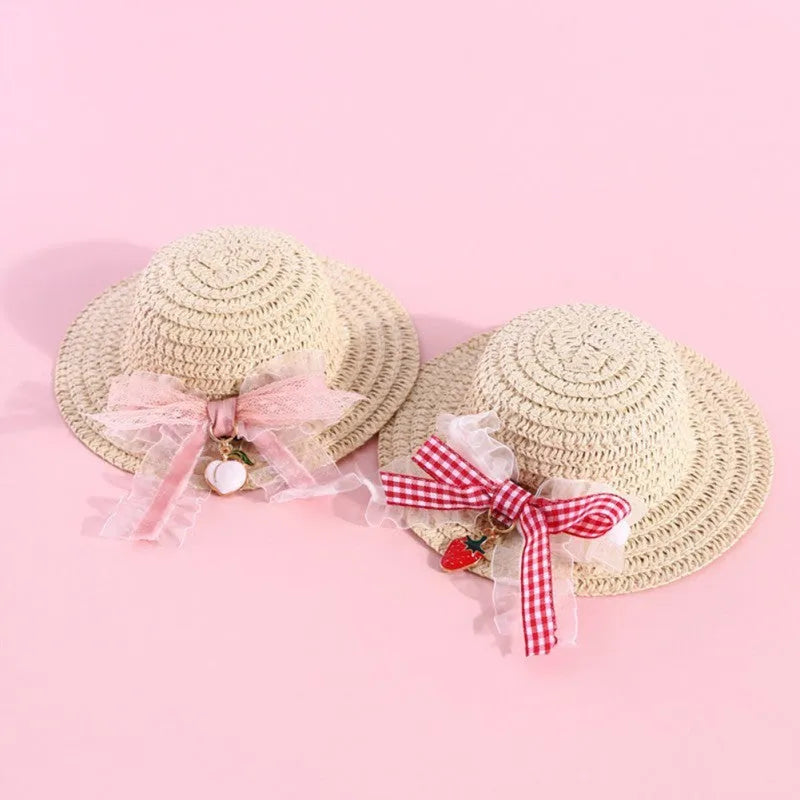 Handmade adjustable bowknot paper hat for a dog or cat, shown in a cartoon style with colour options.