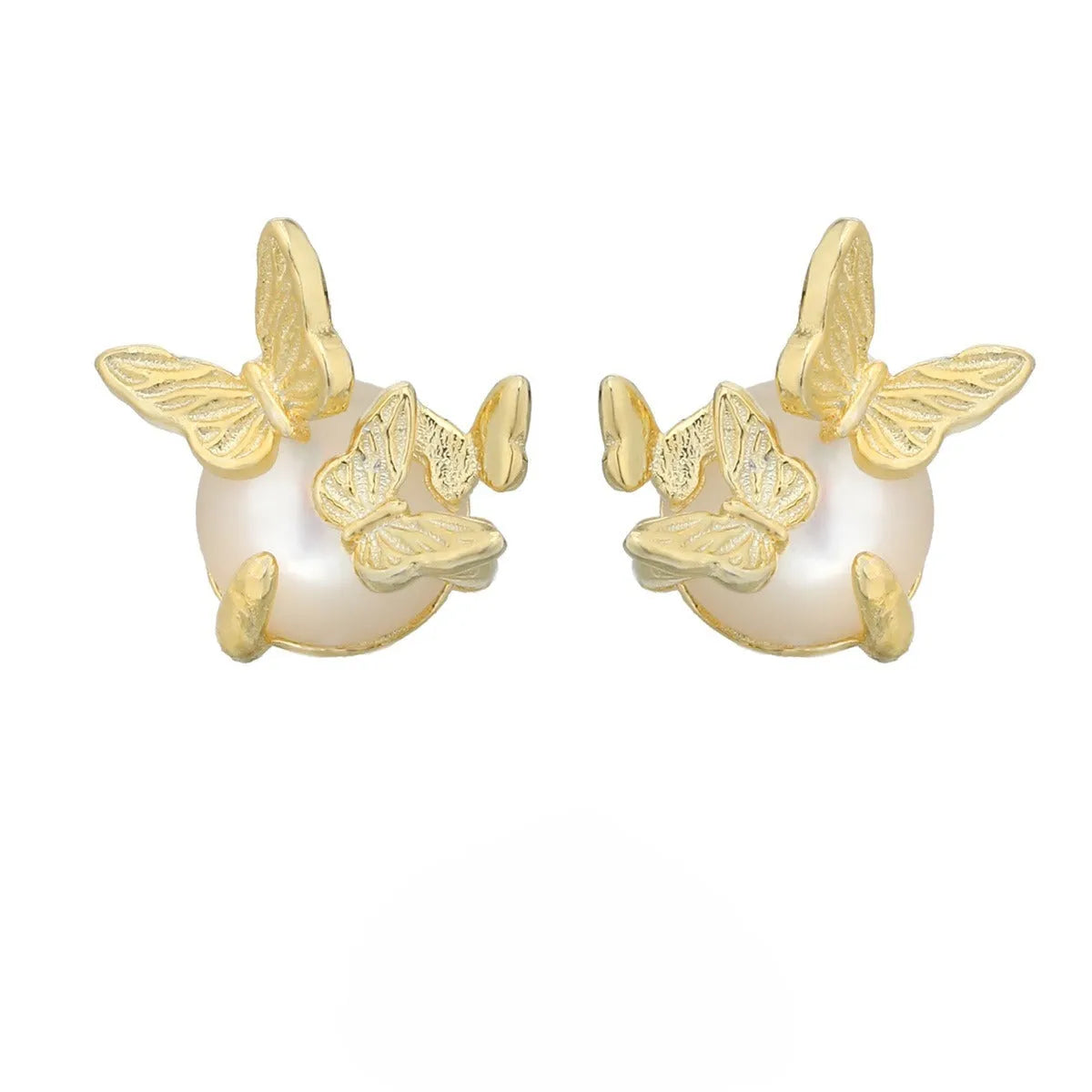 A pair of butterfly-shaped stud earrings in sterling silver with gold colour finish.
