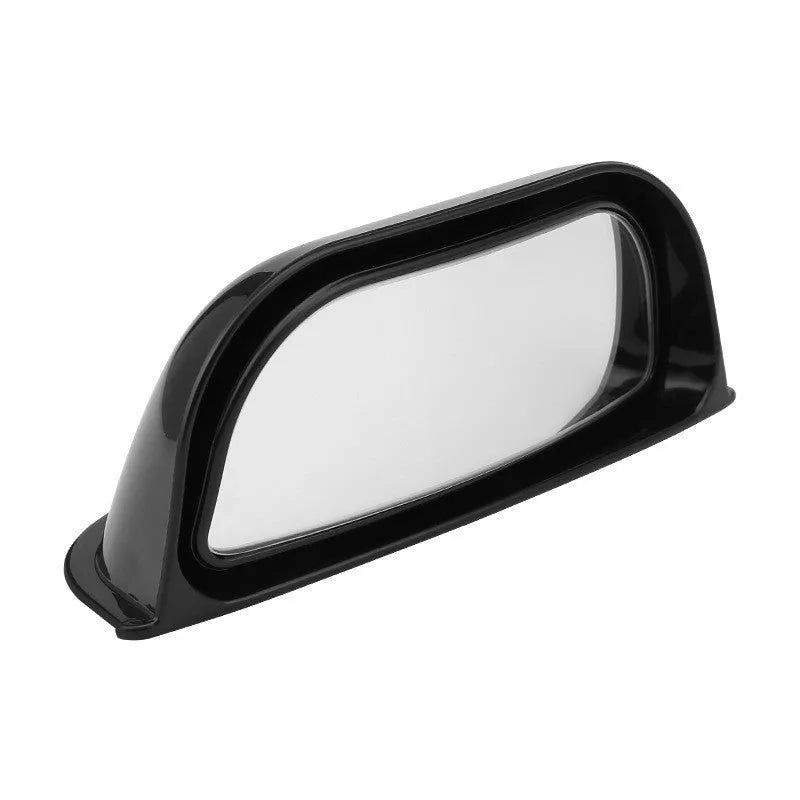 Black universal wide angle car mirror with white text, dimensions 126mm by 48mm.
