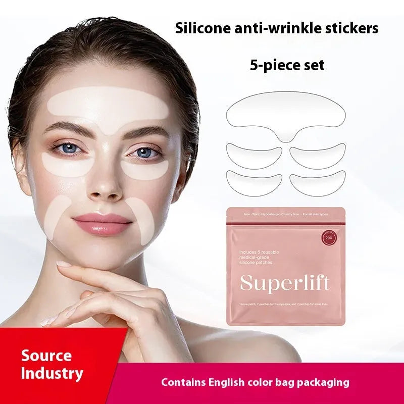 Set of 5 reusable silicone anti-wrinkle facial patches for expression line support