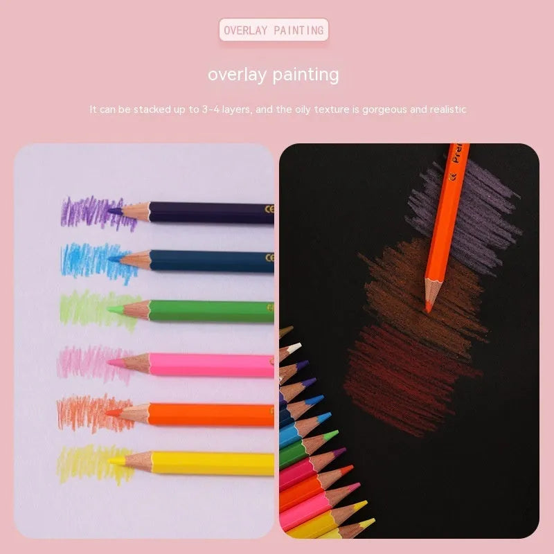 Wooden colouring pencils with double-headed colour lead in student art set packaging