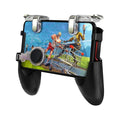 Black mobile phone game handle with USB-C plug and trigger buttons attached to a smartphone.